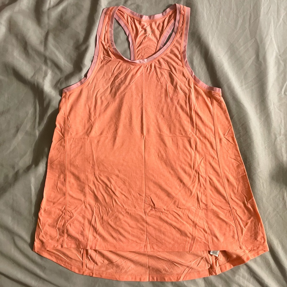 Athleta Womens Sleeveless Tank Orange Coral Solid Mesh Border Relax Fit Small